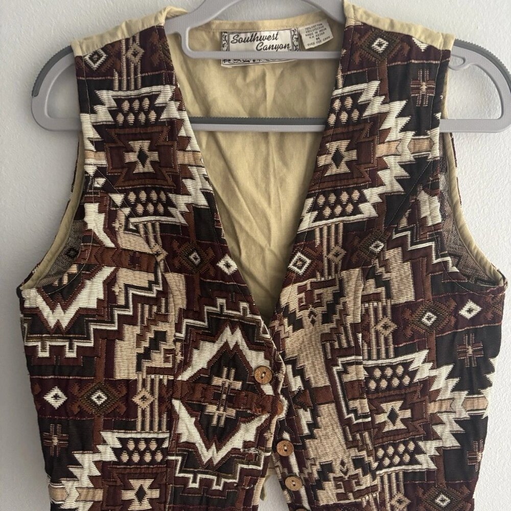 Southwest Canyon Tapestry Vest Aztec Southwestern Pattern 80s 90s VTG